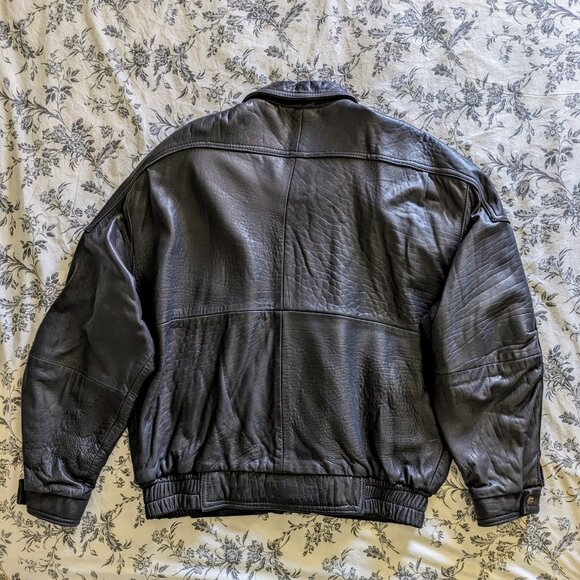 Black Leather Bomber Jacket - Picture 2 of 16